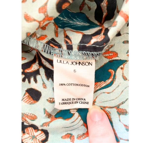 Ulla Johnson Top Jade Imari Dress Blouse Floral Blue Green Short Puff Sleeve 6 M - Picture 7 of 8